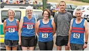  ?? ?? Liz Hulcup, Gill Carrick, Maxine Emes, Darren Long and Tony Goodwill at Haresfield 5k.