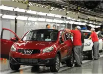  ?? REUTERS ?? A WORKER is seen completing final checks on the production line at a Nissan car plant in Sunderland, northern England, June 24, 2010.