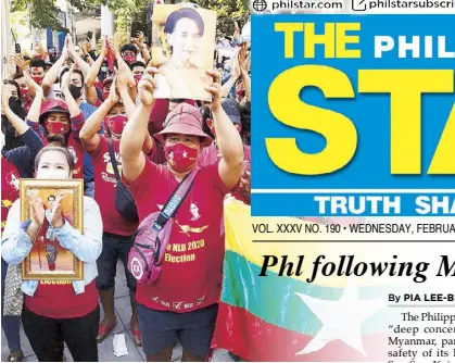  ?? REUTERS ?? Protesters stage a rally near Myanmar’s embassy in Bangkok, Thailand after the military seized power from a democratic­ally elected civilian government and arrested its leader Aung San Suu Kyi. More stories on Page 8.