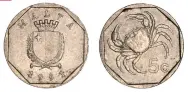  ??  ?? 20
5 cents 1991, second decimal issue; arms/fresh water crab