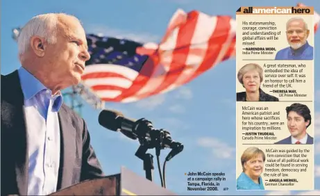  ?? AFP ?? John Mccain speaks at a campaign rally in Tampa, Florida, in November 2008.