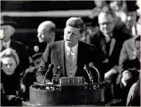  ?? — AP ?? In this file photo, President John F. Kennedy delivers his inaugural address after taking the oath of office on Capitol Hill in Washington