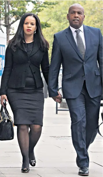  ?? ?? Claudia Webbe, the independen­t MP for Leicester East, arrives at Westminste­r Magistrate­s’ Court with her partner, Lester Thomas