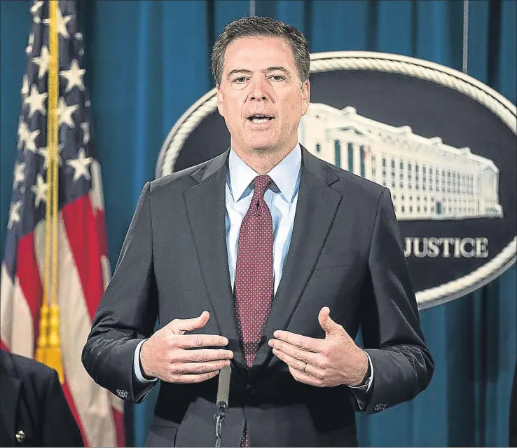  ?? ANADOLU AGENCY / GETTY ?? James Comey ha abierto el debate entre privacidad y seguridad al pedir a Apple que abra el teléfono de un terrorista