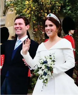  ??  ?? Glorious: Beatrice and Edorado under Van Helden’s arch. He also worked with Eugenie and Jack Brooksbank (right)