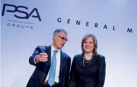  ?? REUTERS ?? I vertici. Carlos Tavares, numero uno di PSA, e Mary Barra, ceo di General Motors