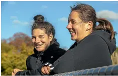  ??  ?? Black Sticks Georgia Barnett, left, and Olivia Shannon at their first training since lockdown.