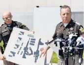  ?? TIMOTHY D. EASLEY/AP ?? Sheriff Dave Wedding speaks as a picture of weapons in the possession of Casey White and Vicky White is displayed on Tuesday in Evansville, Indiana.