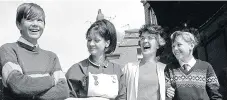  ??  ?? ●●Brothers Billy and Harold Wood, who survived the crash, say goodbye to Sister Susan Butcher as they leave Stockport Infirmary with their mum Gillian