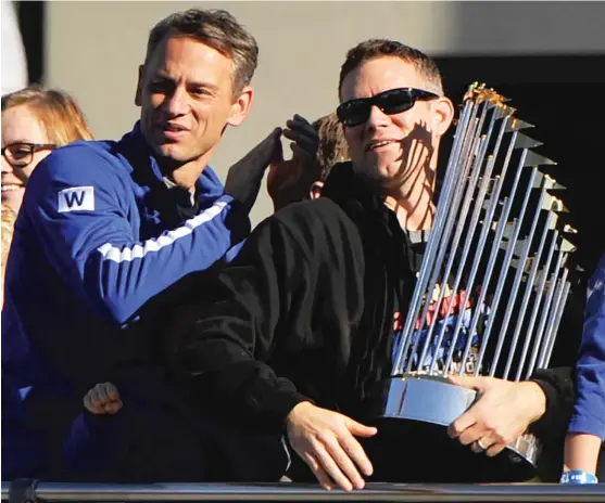  ?? PAUL BEATY/AP ?? If Cubs president Theo Epstein (right) and general manager Jed Hoyer want another World Series championsh­ip, it may require a sacrifice on the level of Addison Russell.