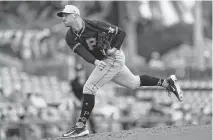  ?? MIKE EHRMANN TNS ?? Paul Skenes of the Pittsburgh Pirates pitches during a spring training game against the Baltimore Orioles at Ed Smith Stadium on Feb. 29, in Sarasota, Florida.