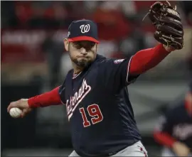  ?? MARK HUMPHREY — THE ASSOCIATED PRESS ?? Washington Nationals starting pitcher Anibal Sanchez took a no-hitter into the eighth inning in a 2-0win over the Cardinals in Game 1of the NLCS on Friday night.