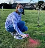  ??  ?? Hannah Cameron Mckenna, founder of the Oval Community Group in Bath, which is spraying dog poo pink to highlight the mess problems