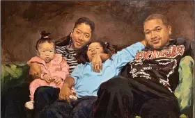  ?? (Courtesy of Arkansas Arts Center) ?? Wade Hampton’s The Family is a 2019 oil on wood. It is 24 by 36 inches in size.