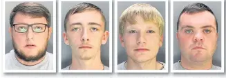  ??  ?? Anthony Baines, Jake Melia, James Davies and Mark Ennis were jailed for their part in the death of rival drug dealer Mark Mason from Rhyl