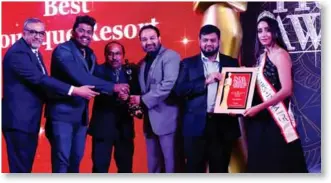  ??  ?? The award was given to Xtreme Destinatio­ns and, received by Chintan Kayani, Director, Hemant Shah, Director and Neelanj Shah, Finance and Marketing Advisor