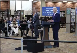  ?? (AP/Manuel Balce Ceneta) ?? President Joe Biden speaks at Culver City Julian Dixon Library in Culver City, Calif., on Wednesday.