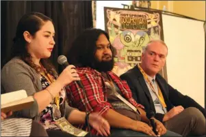  ?? The Sentinel-Record/Tanner Newton ?? FILM CRITICS: From left, film critics Monica Castillo, Vikram Murthi and Noel Murray speak about their profession on the closing day of the Hot Springs Documentar­y Film Festival Saturday at the Arlington Resort Hotel & Spa.