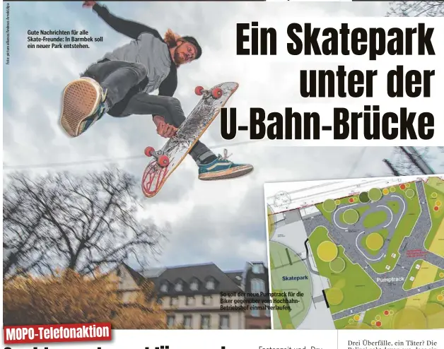  ?? ?? Gute Nachrichte­n für alle Skate-Freunde: In Barmbek soll ein neuer Park entstehen.
So soll der neue Pumptrack für die Biker gegenüber vom HochbahnBe­triebshof einmal verlaufen.