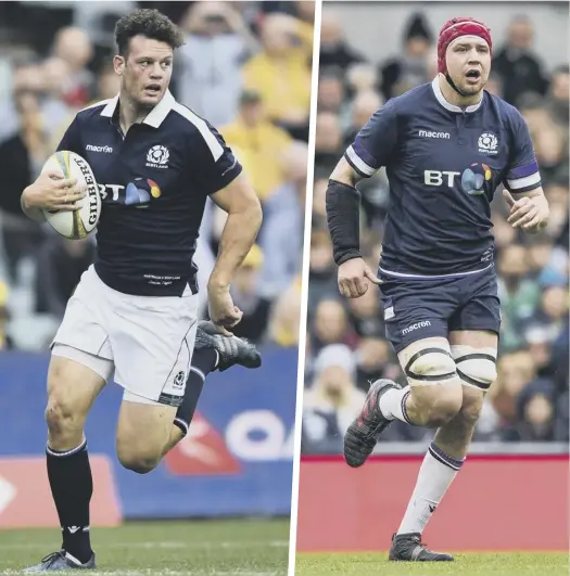  ??  ?? 0 Stuart Mcinally and Duncan Taylor, centre, miss the game against Canada but are expected to play a part on Scotland’s tour. Right, Grant Gilchrist, who will lead Scotland on Sunday.