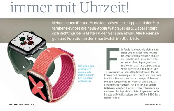  ??  ?? Wie jedes Jahr präsentier­t Apple auch 2019 neue Farben für seine Armbänder.