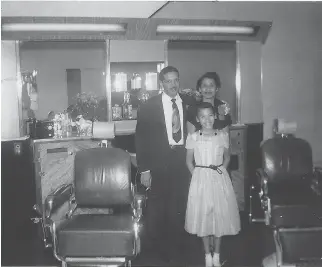  ?? PHOTOS: HEATHER R. PARKER ?? Heather R. Parker, of the School of Arts & Sciences at Saint Leo University in Florida, says this early 1950s photo, left, in her grandfathe­r’s barber shop offers insights into his business. Pictured are Parker’s grandfathe­r John Pitts, grandmothe­r...