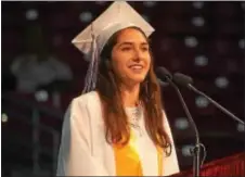  ??  ?? Radnor High School Class of 2017 Salutatori­an Jessica Pevner speaks to the crowd.