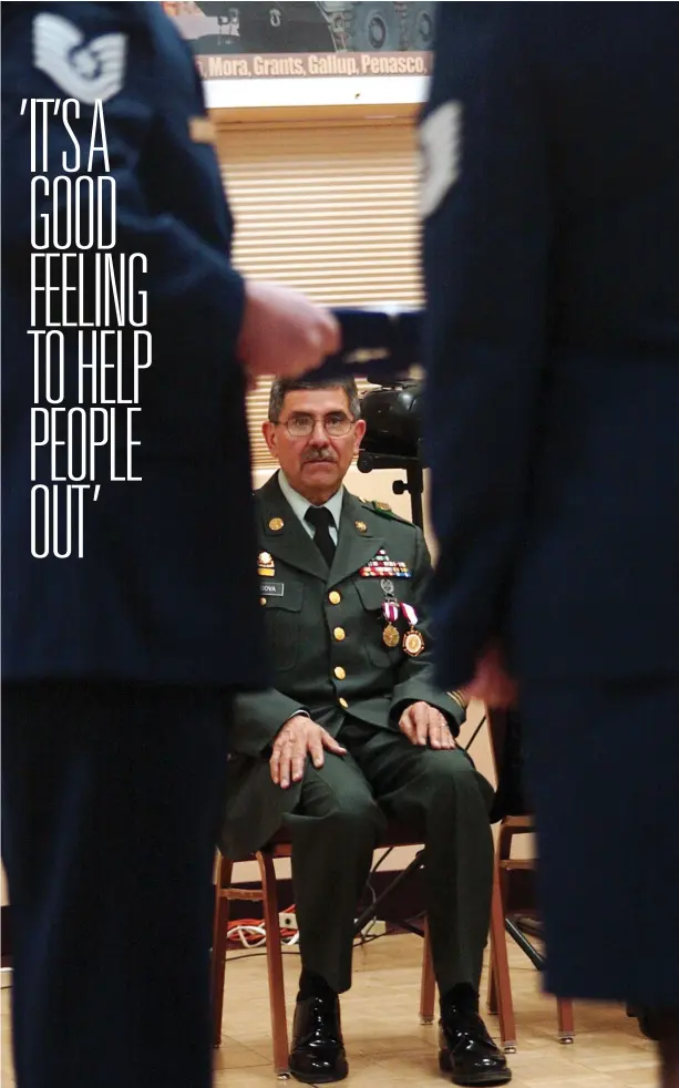  ??  ?? First Sgt. Francis A. Córdova is honored by friends and family as he retires from the 1115th Transporta­tion Company of the New Mexico National Guard during a March 2004 ceremony in Taos Civic Center Río Grande Hall. Greg Kreller/ Taos News archives