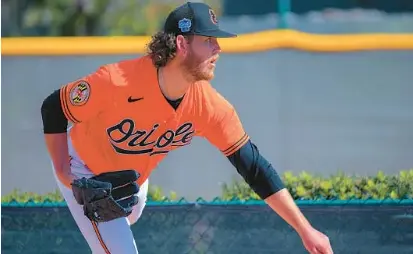  ?? KARL MERTON FERRON/BALTIMORE SUN ?? Orioles pitcher Cole Irvin, pictured Feb. 16, delivered two scoreless innings against the Blue Jays in his spring training debut Wednesday after being acquired from Oakland during the offseason.