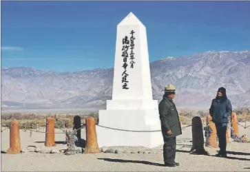  ?? Irfan Khan Los Angeles Times ?? A CEMETERY SHRINE stands at Manzanar, site of a prison camp near Lone Pine, Calif., that held Japanese Americans during World War II. California will apologize for its participat­ion in the mass detainment.