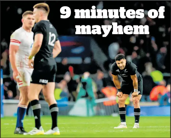  ?? Photo / Photosport ?? Richie’s Mo’unga’s body language says it all at the end of yesterday’s drawn test at Twickenham.