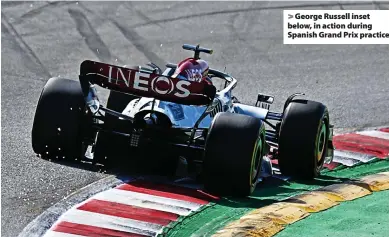  ?? ?? > George Russell inset below, in action during Spanish Grand Prix practice