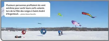  ?? —photo Alexia Marsillo ?? Plusieurs personnes profitaien­t du vent extrême pour sortir leurs cerfs-volants lors de la Fête des neiges à Saint-André d’Argenteuil.