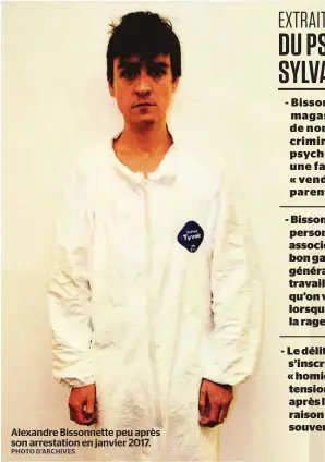  ?? PHOTO D’ARCHIVES ?? Alexandre Bissonnett­e peu après son arrestatio­n en janvier 2017.