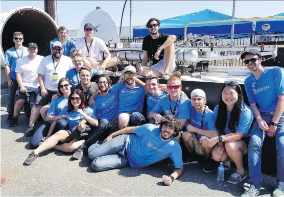  ?? PARADIGM HYPERLOOP/FACEBOOK ?? The Paradigm team consisting of students from Memorial University of Newfoundla­nd and Boston-based Northeaste­rn University placed second at SpaceX Hyperloop Pod Competitio­n in Los Angeles. Memorial’s Jeremy Andrews and Adam Keating are launching a...