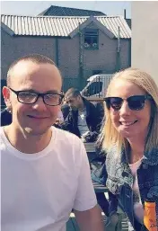  ??  ?? Helen and husband Dave at the Chillingha­m Arms in Heaton and, below, with friends at Wardle’s Bar in Hebburn, the last stop on her odyssey across Tyne and Wear