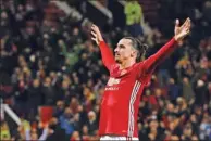  ?? DAVE THOMPSON / AP ?? Manchester United’s Zlatan Ibrahimovi­c celebrates scoring in his team’s English League Cup victory over West Ham at Old Trafford in November. The 35-year-old Swede has allayed any doubts his age would hamper him in the physically demanding English game.