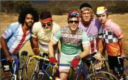 ?? JOHN P. JOHNSON, HBO ?? Daveed Diggs, Orlando Bloom, Andy Samberg, John Cena and Freddie Highmore in HBO’s cycling mockumenta­ry "Tour de Pharmacy."