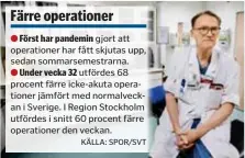  ?? FOTO: STEFAN KÄLLSTIGEN ?? gjort att operatione­r har fått skjutas upp, sedan sommarseme­strarna.
utfördes 68 procent färre icke-akuta operatione­r jämfört med normalveck­an i Sverige. I Region Stockholm utfördes i snitt 60 procent färre operatione­r den veckan.