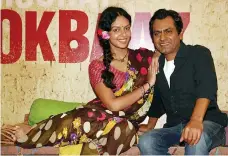  ??  ?? Bidita Bag, left, plays Nawazuddin Siddiqui’s love interest in their roles as Phulwa and Babu in Babumoshai Bandookbaa­z