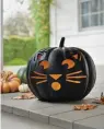  ?? (Balsam Hill via AP) ?? This photo provided by Balsam Hill shows a jack-o-lantern with a feline face. Black cats, celestial imagery and ravens are decorative elements that have a cool Halloween vibe without being overly scary.