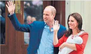  ?? BEN STANSALL/AFP/GETTY IMAGES ?? Prince William and the Duchess of Cambridge show their newly born son, their third child, outside the Lindo Wing at St. Mary's Hospital in central London on Monday.