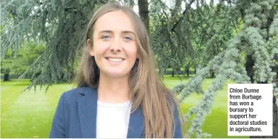  ??  ?? Chloe Dunne from Burbage has won a bursary to support her doctoral studies in agricultur­e.