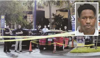  ?? AP PHOTO ?? EVIDENCE HUNT: Police officers process evidence at a McDonald’s in the Ybor City part of Tampa after the arrest of Howell Emanuel Donaldson, inset, a man suspected in the recent serial killings in the area.