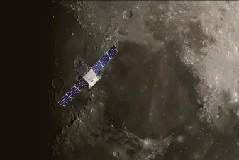  ?? Daniel Rutter / New York Times ?? A conceptual illustrati­on shows the CAPSTONE spacecraft orbiting the moon, where it will spend at least six months. It is the first piece of NASA’s program to return to the moon.