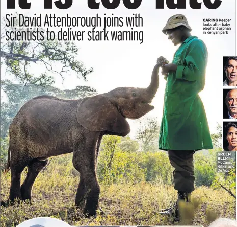  ??  ?? CARING Keeper looks after baby elephant orphan in Kenyan park