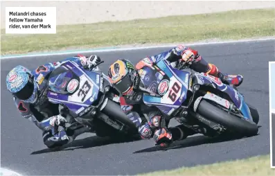 ??  ?? Melandri chases fellow Yamaha rider, van der Mark