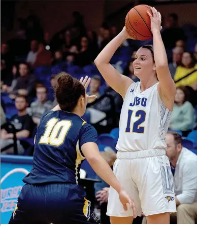  ?? Photo courtesy of JBU Sports Informatio­n ?? John Brown senior women’s basketball player Jordan Martin will remember her five years at JBU as being a great experience.