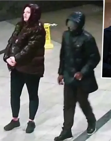  ?? ?? CCTV: Constance Marten, with baby Victoria under her coat, and Mark Gordon in Bolton