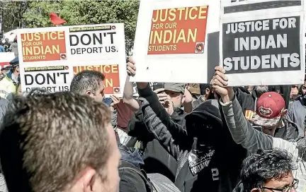  ?? PHOTO: BEVAN READ/FAIRFAX NZ ?? Protests by Indian students facing deportatio­n at Diwali celebratio­ns in Auckland last weekend stem from exploitati­on by unlicenced Indian education agents and some low quality training in New Zealand.